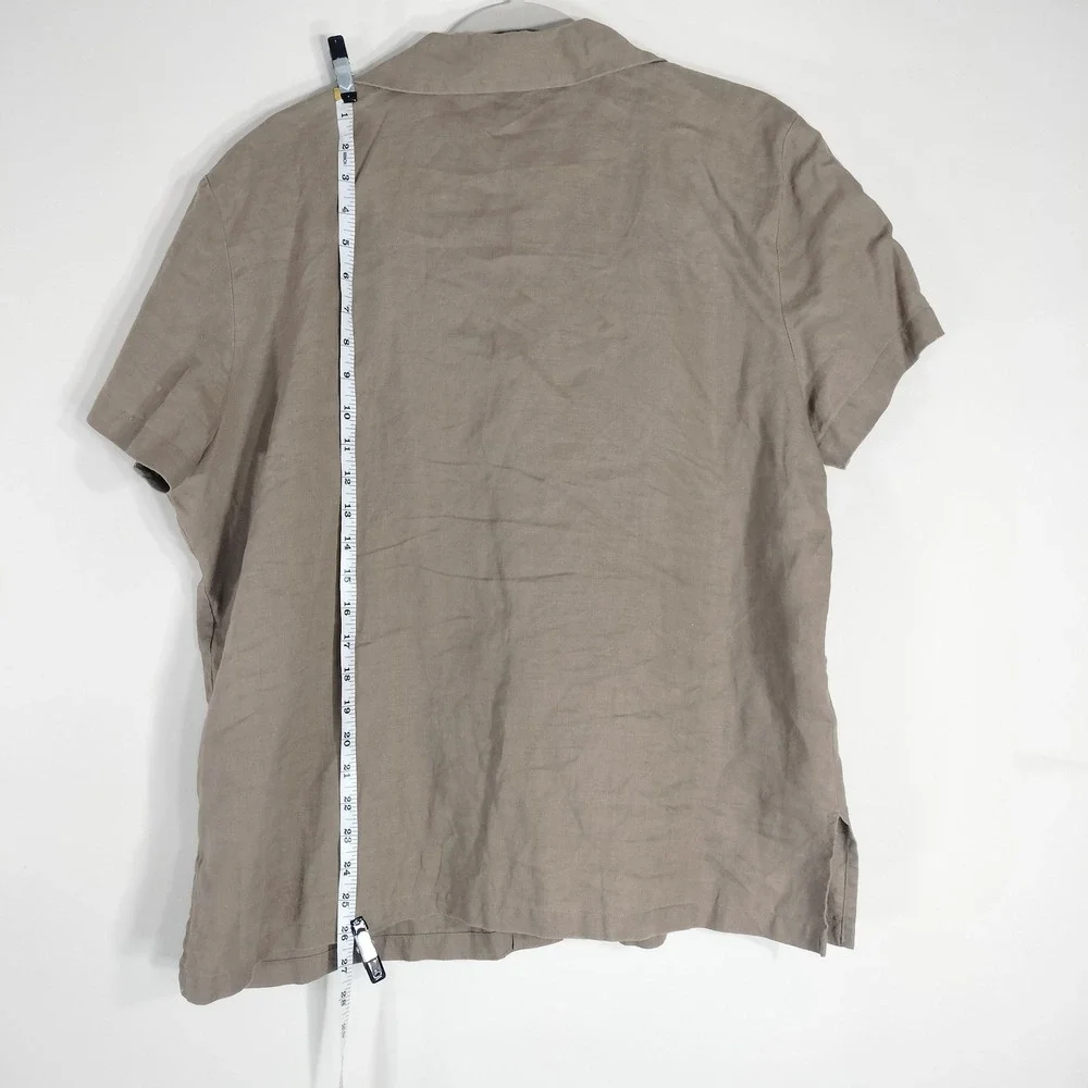 Josephine Chaus Brown Button Down; Linen, Short Sleeve, Casual